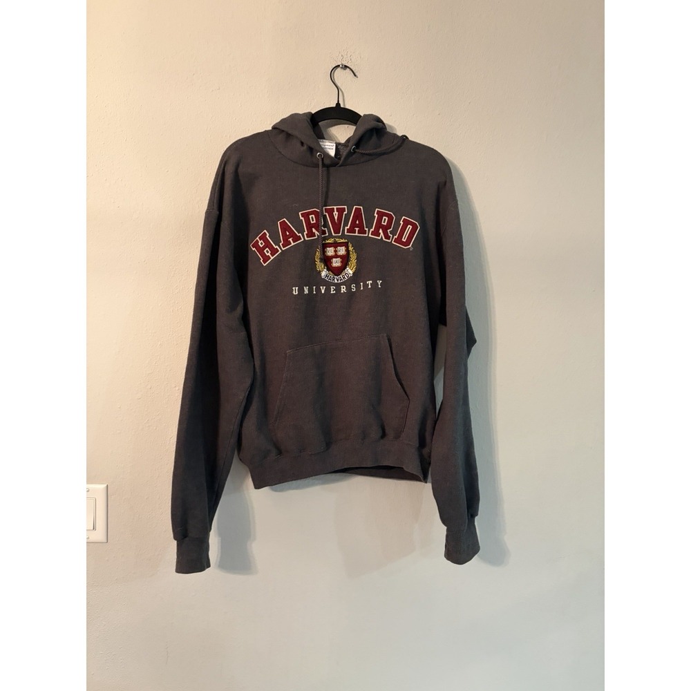 Champion Harvard University Hoodie Adult Gray Sweatshirt, Comfy Size Medium